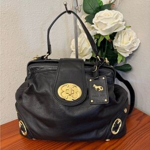 Emma Fox Black and Gold Satchel with Elegant Hardware